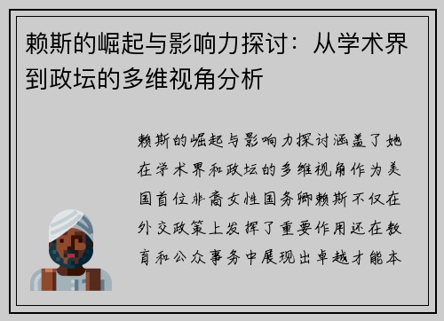 赖斯的崛起与影响力探讨：从学术界到政坛的多维视角分析