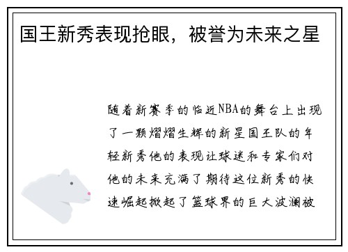 国王新秀表现抢眼，被誉为未来之星