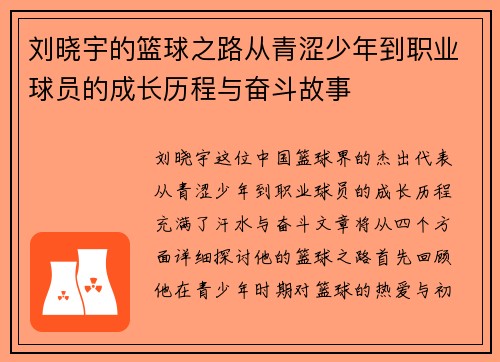 刘晓宇的篮球之路从青涩少年到职业球员的成长历程与奋斗故事