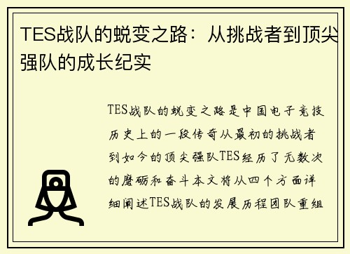 TES战队的蜕变之路：从挑战者到顶尖强队的成长纪实