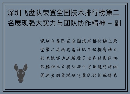 深圳飞盘队荣登全国技术排行榜第二名展现强大实力与团队协作精神 - 副本